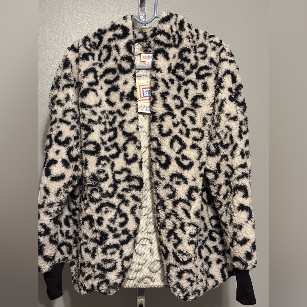 Lularoe Teddy Bear Sherpa Hooded Jacket Sz‎ Small Black White Oversized